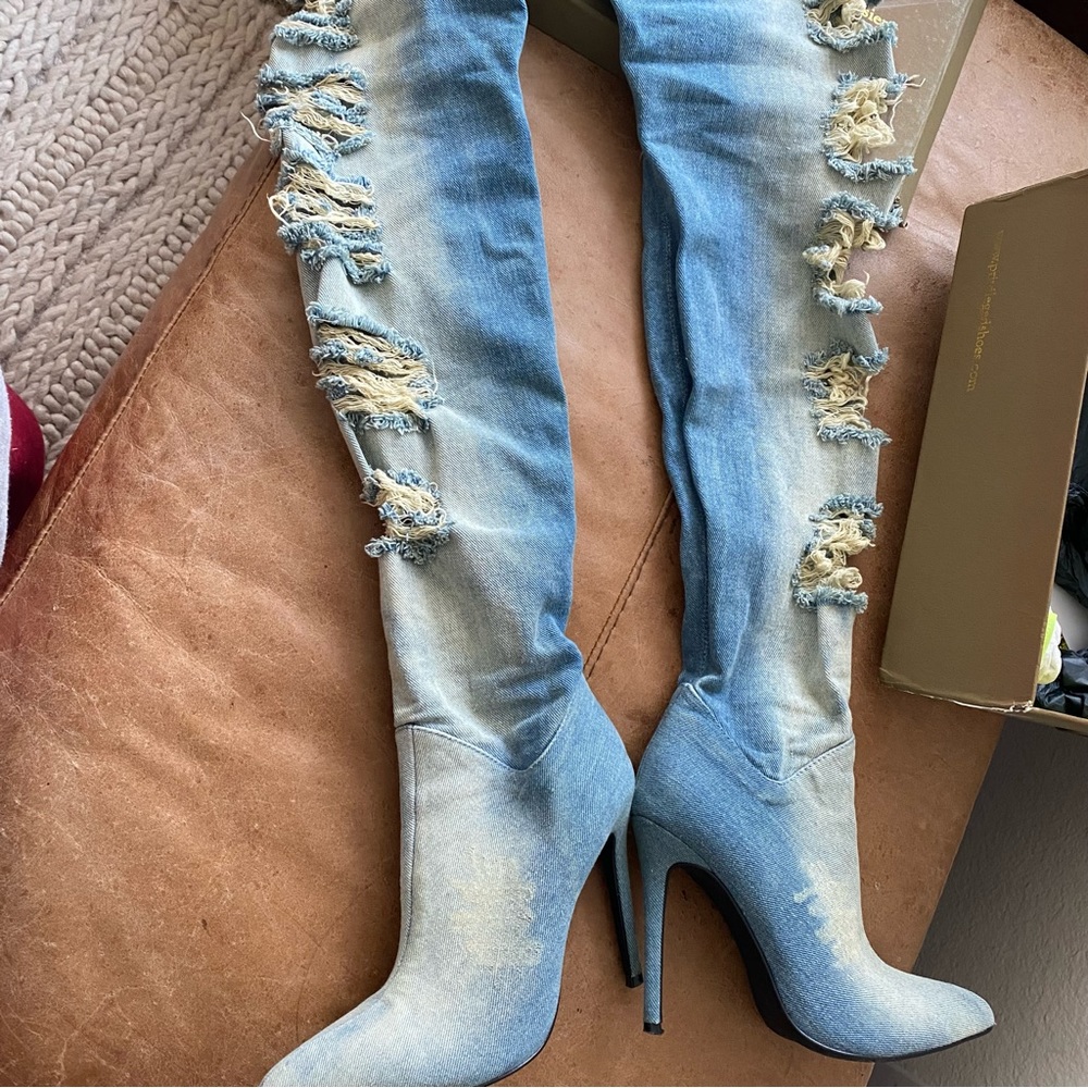 Privileged Denim Jean thigh high heels